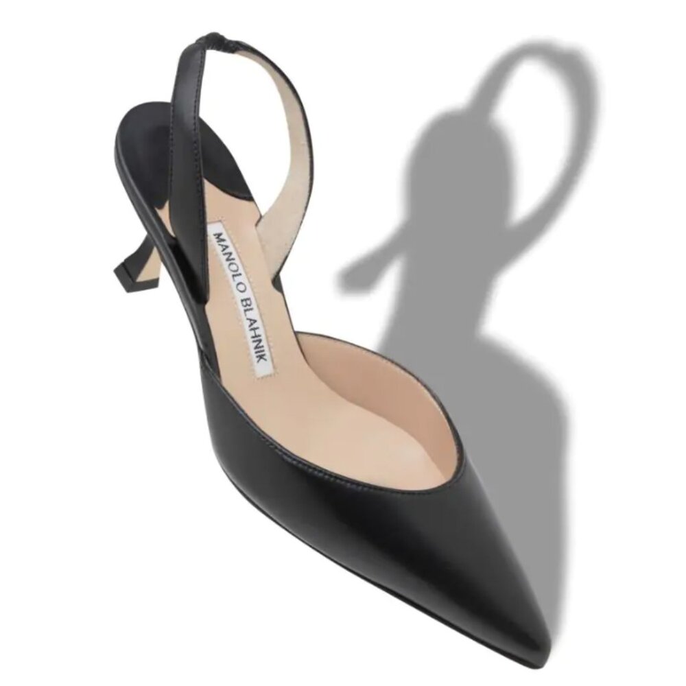 NWT CAROLYNE Black Nappa Leather Slingback Pumps